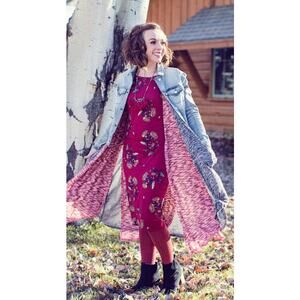 LuLaRoe Julia Knit Knee-Length Half Sleeve Casual Stretch Everyday Dress Red S